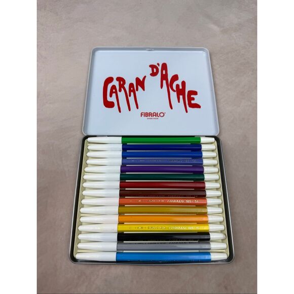 Vintage Caran d'Ache FIBRALO Fiber-Tipped Pens with Swiss Alpine Scene Metal Tin - Picture 6 of 8